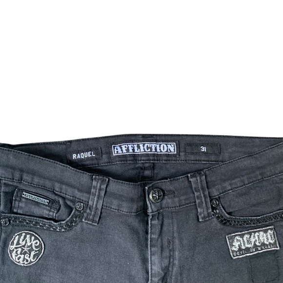 Affliction Dark Gray Skinny Jeans with Lace Details - Picture 3 of 4
